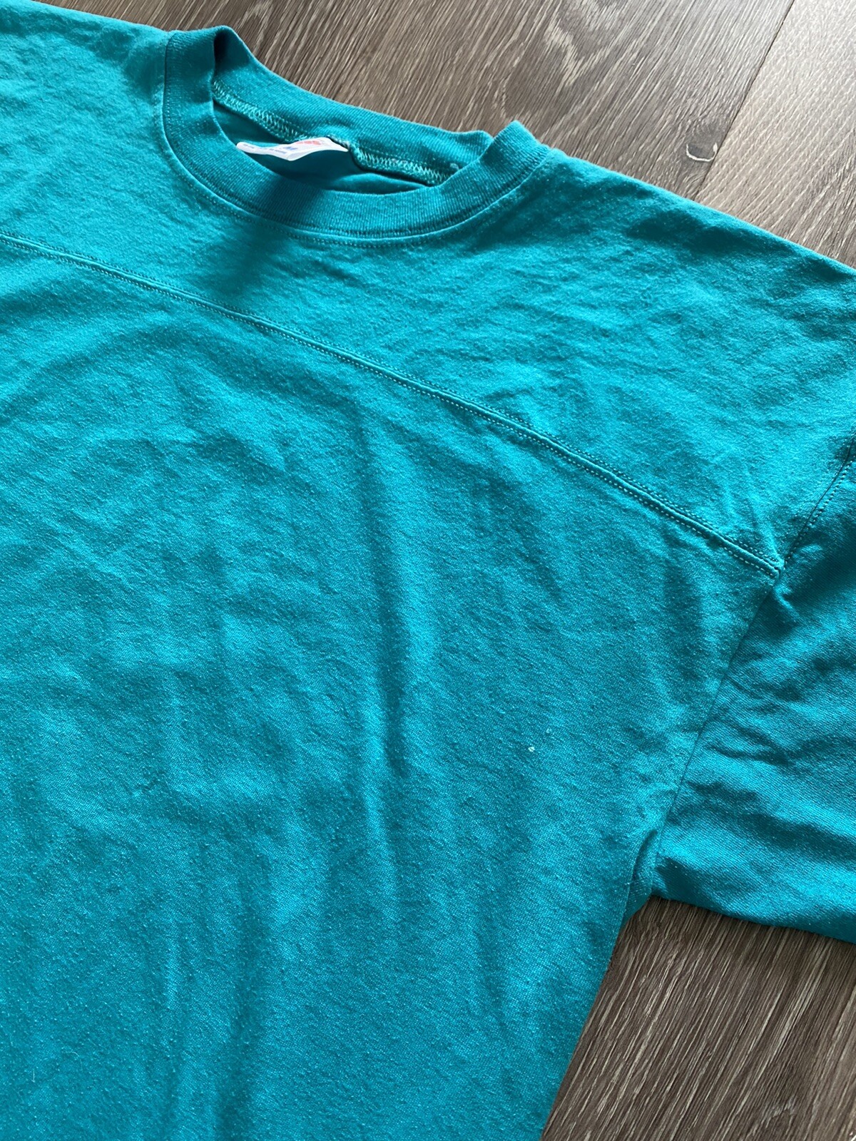 Vintage Blank T Shirt Made USA Teal 90s Jerzees Mens … Gem