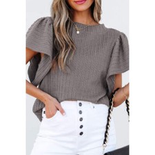 Textured Round Neck Flounce Sleeve Blouse