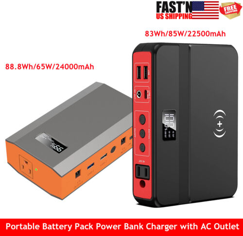 Portable Power Bank AC 65W-85W Phone Charger Camping Trip Travel Battery Backup - Afbeelding 1 van 36
