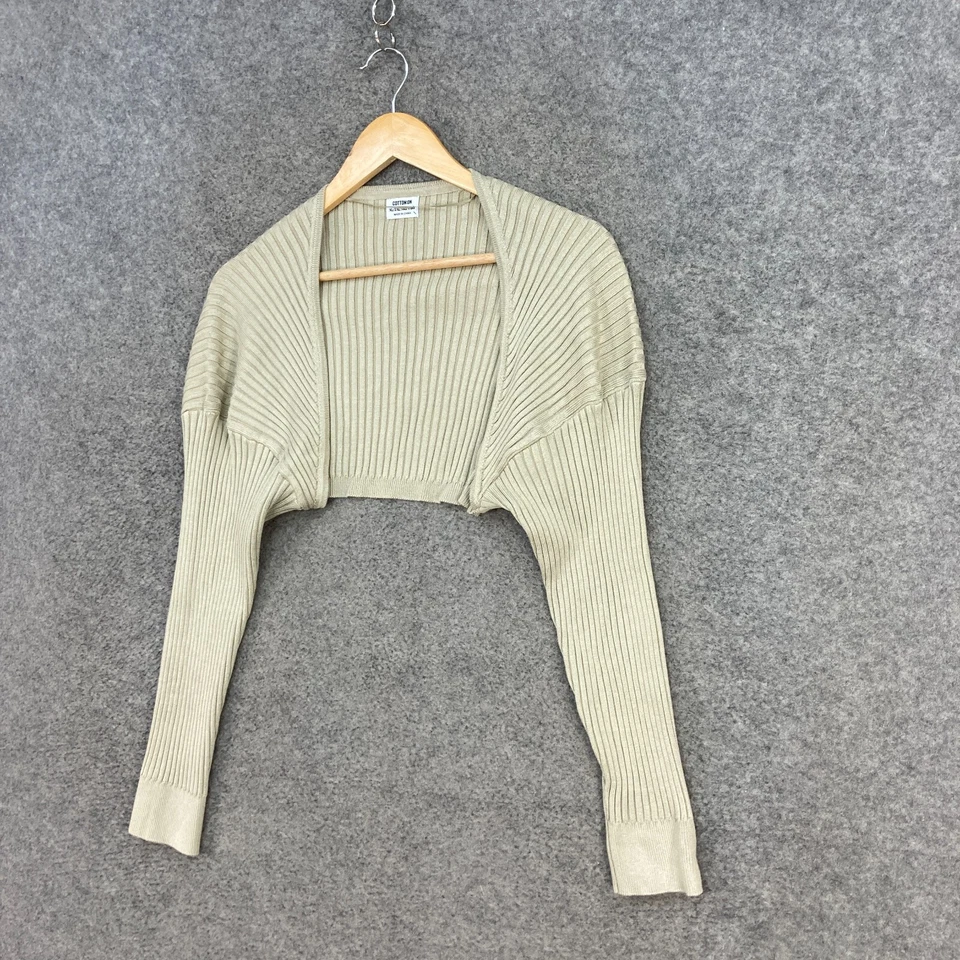 Cárdigan de algodón para mujer XL verde acanalado tejido frente abierto manga larga corto 25605 Foto 2 de 4