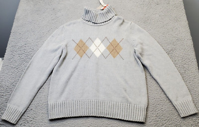 Croft & Barrow Sweater Men's L Gray Knit Argyle Long Sleeve Turtle Neck Pullover