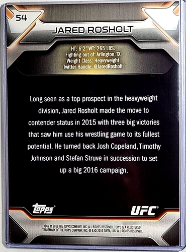 2016 Topps Knockout Fighter Gold #54 Jared Rosholt /10 MMA 5X7 UFC Jumbo 7x5 - Picture 2 of 3