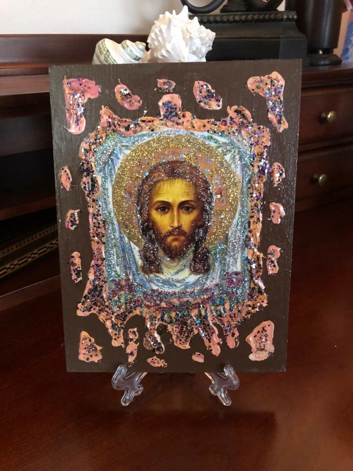 Jesús de Nazaret 7"x 6", santo, icono, original, hecho a mano, único en su clase, Antanenka Foto 2 de 3