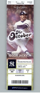Philadelphia Phillies vs New York Yankees 6/22/2015 Full Ticket - Reggie Jackson
