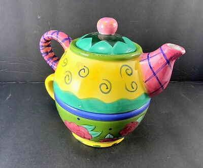 Rainbow Teapot Tea for One Whimsical Teapot Cup Hold two servings SO  HAPPY!