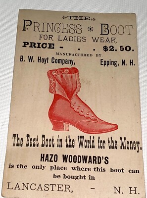 Rare Antique Victorian American Princess Boot, Shoe Advertising Trade Card! NH!