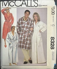 Vintage McCall’sSewing Pattern 8328 Men’s & Women’s Robe S-XL Uncut Factory Fold
