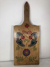 Vtg FOLK ART Lg Cutting Board Hand Painted Toll Painting Fish Rosemaling 19  Oak