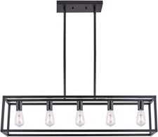 Black Chandelier 5 Light Island Hanging Linear Modern Lighting Fixture *No Bulbs