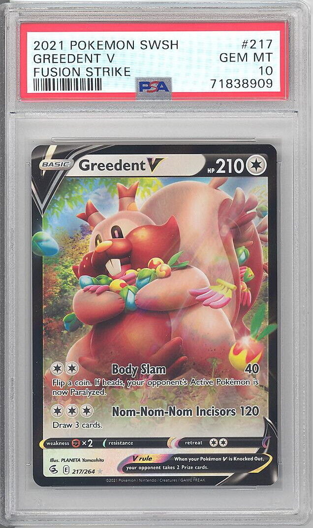 PSA 10 - Pokemon Card - S&S Fusion Strike 217/264 - GREEDENT V (holo) - GEM MINT