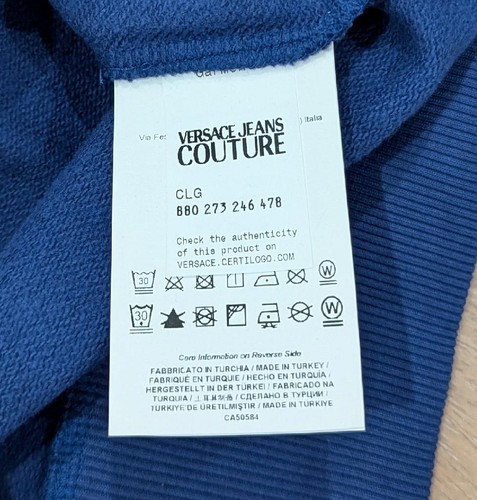 $425 Mens Versace Jeans Couture Bonded Logo Pullover Hoodie Navy Large - Picture 4 of 5