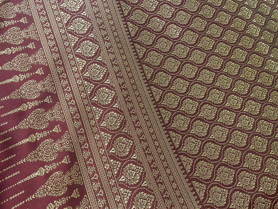 40" Burgundy Thai Silk Traditional Fabric  Damask Pattern Wedding Dress Drape  - Image 3 of 4