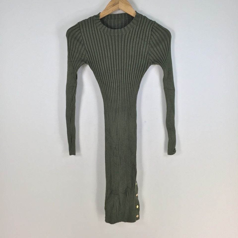 Shein womens bodycon dress size Us 4 aus 8 khaki green long sleeve knit 077859
