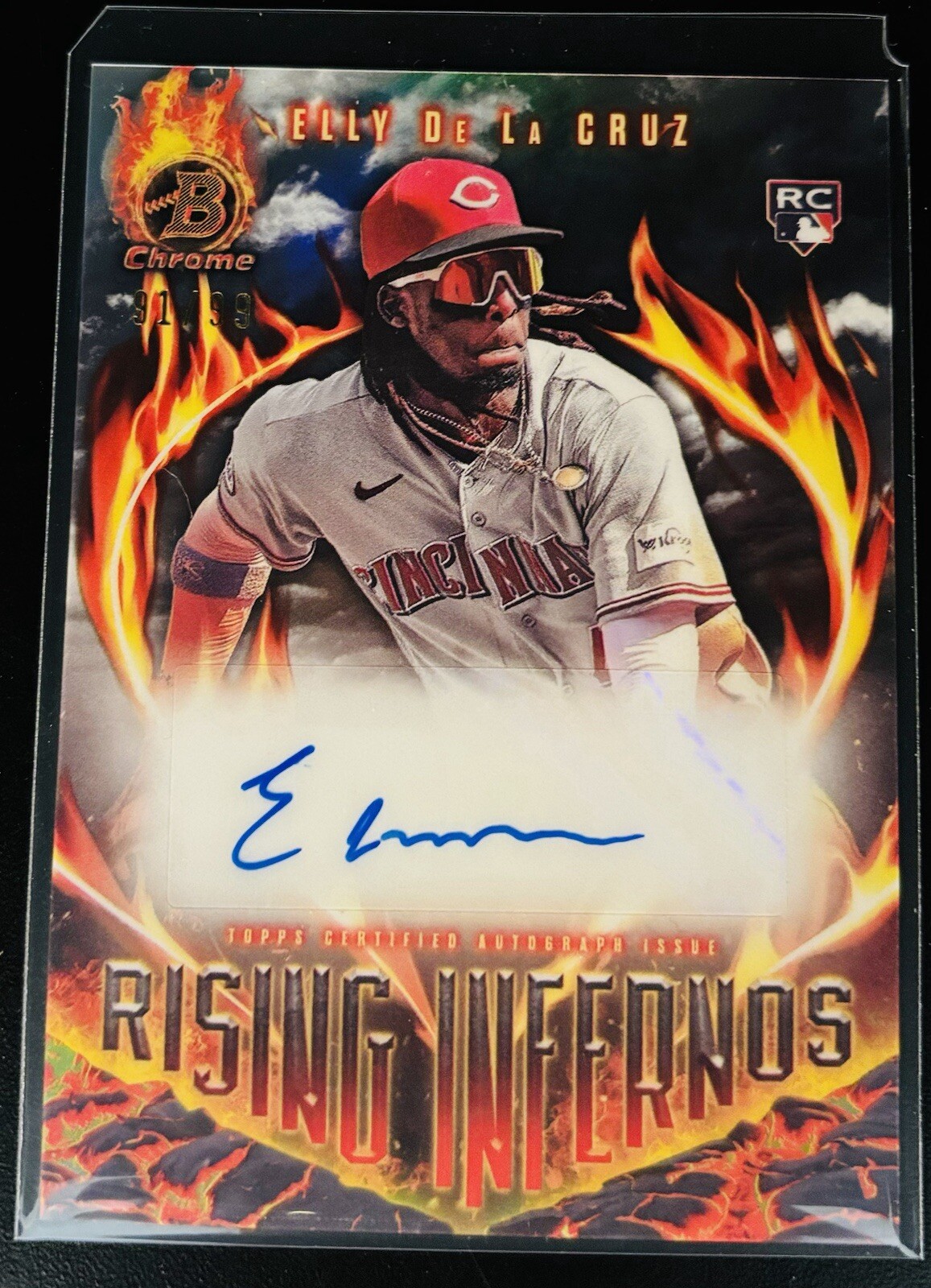 Elly De La Cruz 2024 Bowman Chrome RC Rookie Rising Infernos Refractor Auto /99