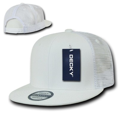 White Solid Blank Plain Mesh Flat Bill Snapback Trucker Baseball