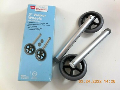Walgreens 5 Walker Wheels with Glide Caps Mobility Indoor Outdoor Adjustable NIB