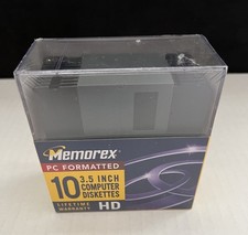 Memorex 3.5" HD Computer Floppy Disks Sealed 10 Pack Black Diskettes