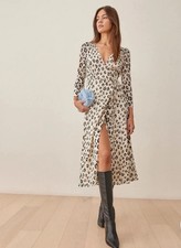 Reformation Melba Wrap Dress In Snow Leopard Adjustable