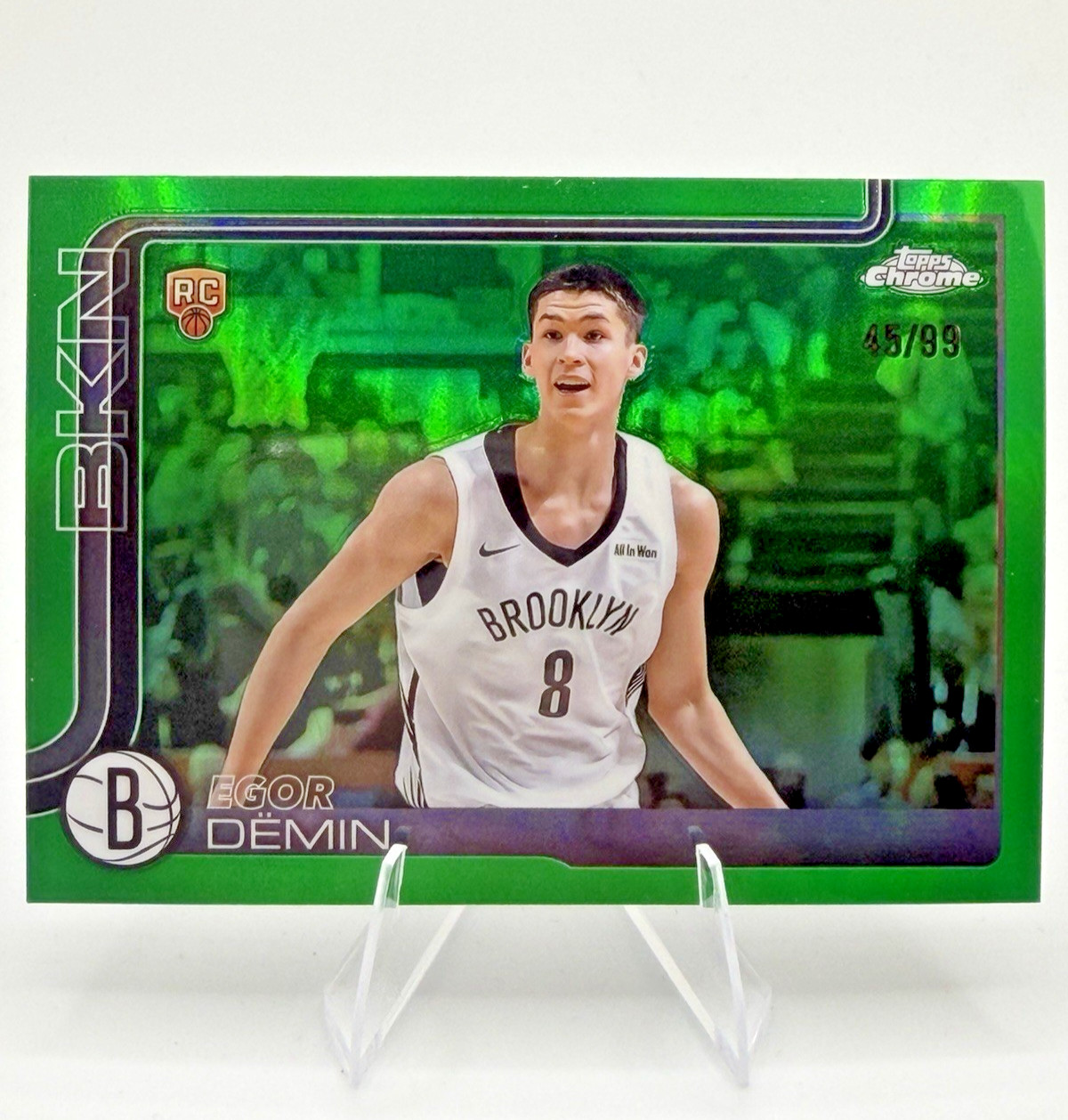 Egor Demin 2025 Topps Chrome #258 Green Refractor Rookie RC /99 Brookyln Nets