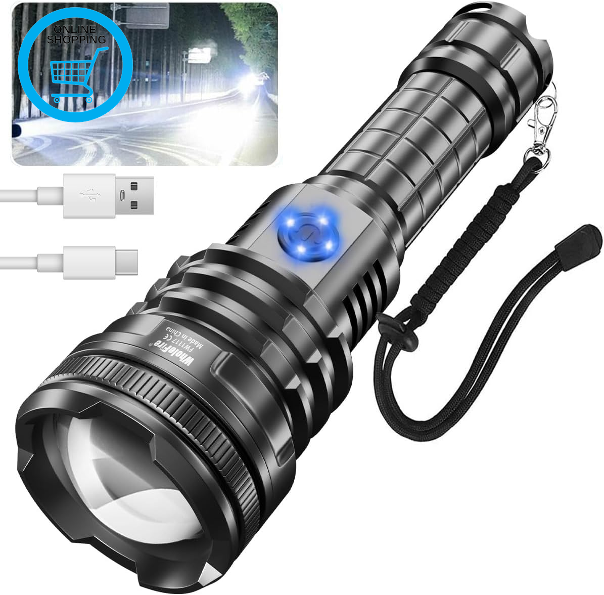 90000 Lumens Torches LED Super Bright Rechargeable, Tactical LED Torch Battery P