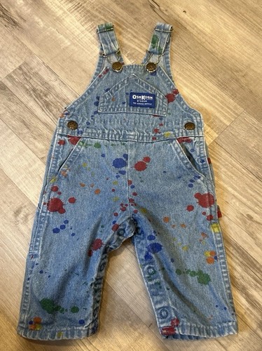 Vintage Oshkosh B'Gosh Paint Splatter Rainbow Bib Overalls Infant 3/6 Months