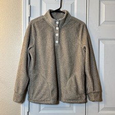 Eddie Bauer Soft Sweater Women's M Quarter ButtonUp Pullover Pumice Speckle Tan
