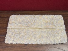 Vtg 50s Ivory Beaded Sequin Fold Over Clutch Soft Envelope Evening Bag Hong Kong