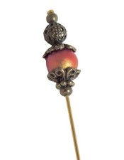 3" Hat-Stick-Lapel Pin Citrus Red-Pink Focal Bead Bronze-tone Findings BCG816