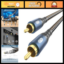 24K Gold-Plated RCA Subwoofer Cable 10ft - Nylon Braided, Double Shielded Audio