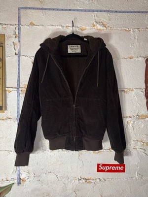 Levi's Men's Vintage-Style Brown Corduroy Sherpa-Lined Hooded Bomber Jacket
