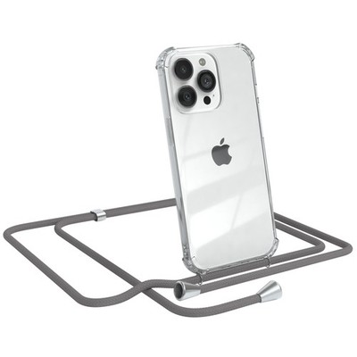 Für Apple iPhone 13 Pro Handyhülle zum Umhängen Kordel Tasche Kette Case Grau