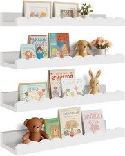 4-Pack Scalloped Shelves, Nursery Shelves for Wall, Floating Nursery Book