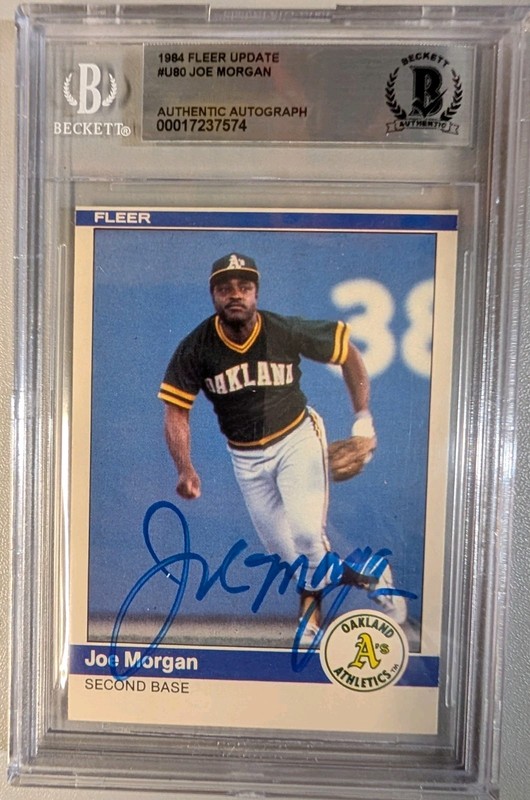 1984 Fleer Update Joe Morgan Card #U-80 Signed Auto Autograph BAS BGS A's HOF