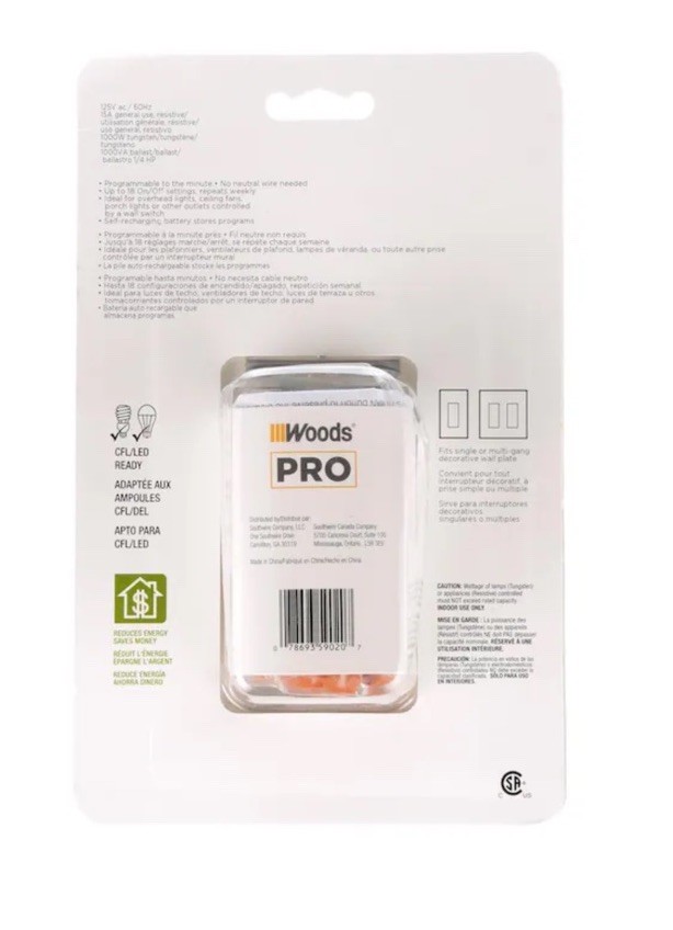 Woods 59020 In- Wall Digital 7-Day Programmable Timer; 125-Volt; 60-Hertz / 6...