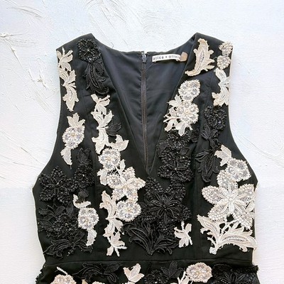 Alice + Olivia Pamela Black & White Embellished Floral Fit & Flare Mini Dress | eBay Alice + Olivia Pamela Black & White Embellished Floral Fit & Flare Mini Dress | eBay
