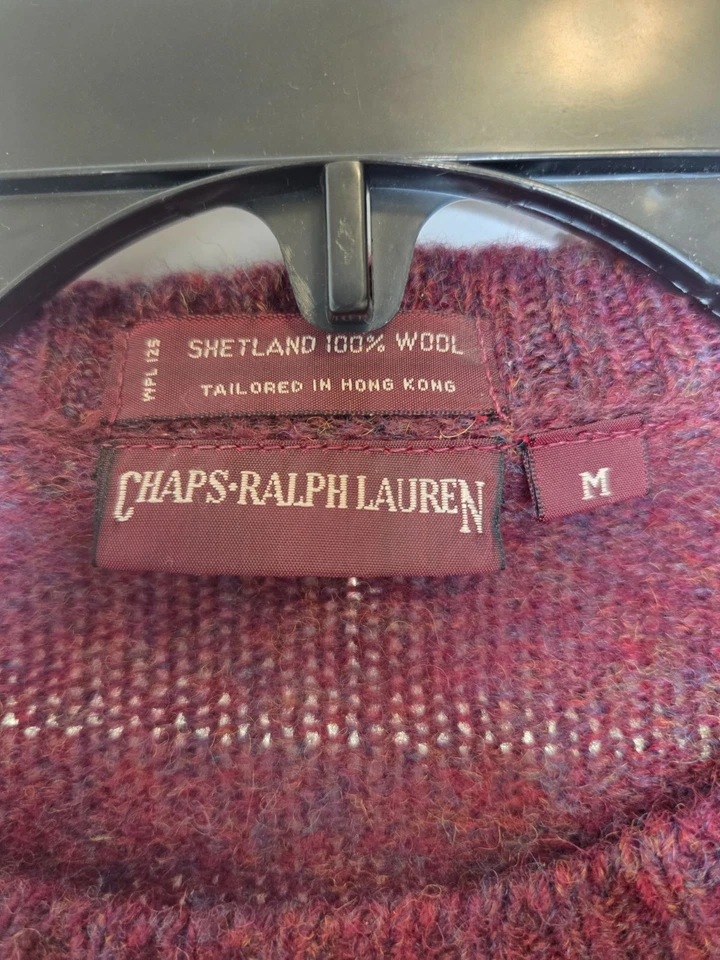 VTG Mens Chaps Ralph Lauren Shetland Wool Burgundy Knit Sweater M Preppy classic - Image 3 of 4