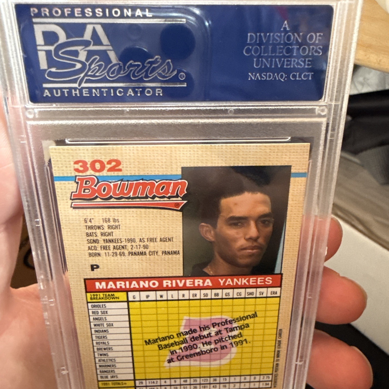 1992 Bowman - Mariano Rivera #302 E* on Back (RC) view 3