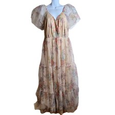 Baltic Born Nicola Smocked Floral Tiered Maxi Dress Lg Soft Romantic Wedding