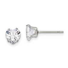 Stainless Steel Polished 6mm Heart CZ Stud Post Earrings