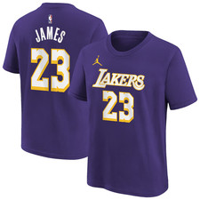 Los Angeles Lakers T-Shirt Kid's Jordan NBA Top - James 23 - New