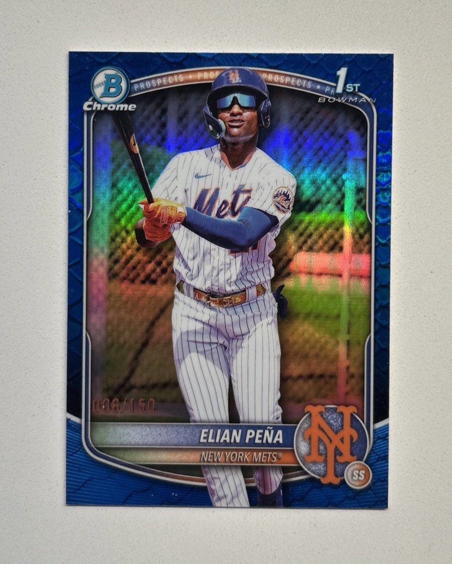 2025 Bowman Chrome -Elian Pena #BCP-155 Blue Reptilian Refractor 006/150 Mets 📈