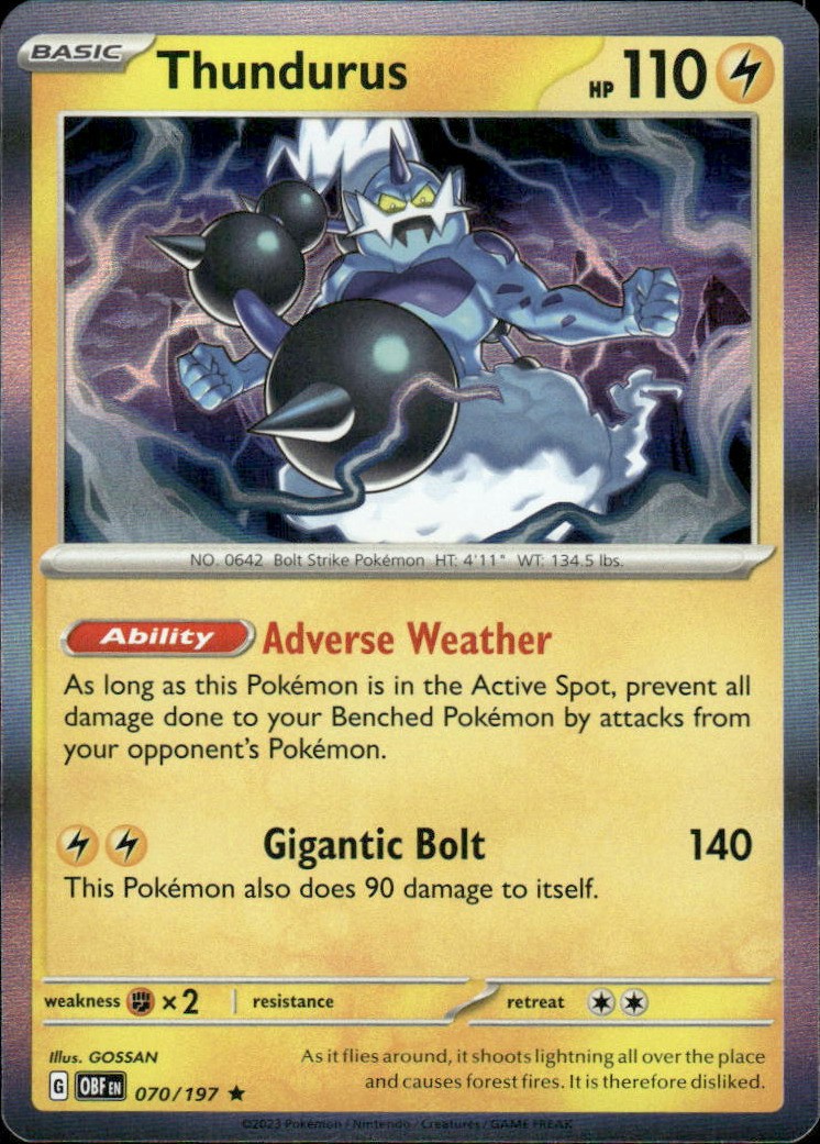 Thundurus Obsidian Flames 070/197 Rare Holo Pokémon — English NM