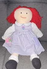 Eden Madeline Rag Doll Plush Red Yarn Hair Purple/White Striped Dress 1994