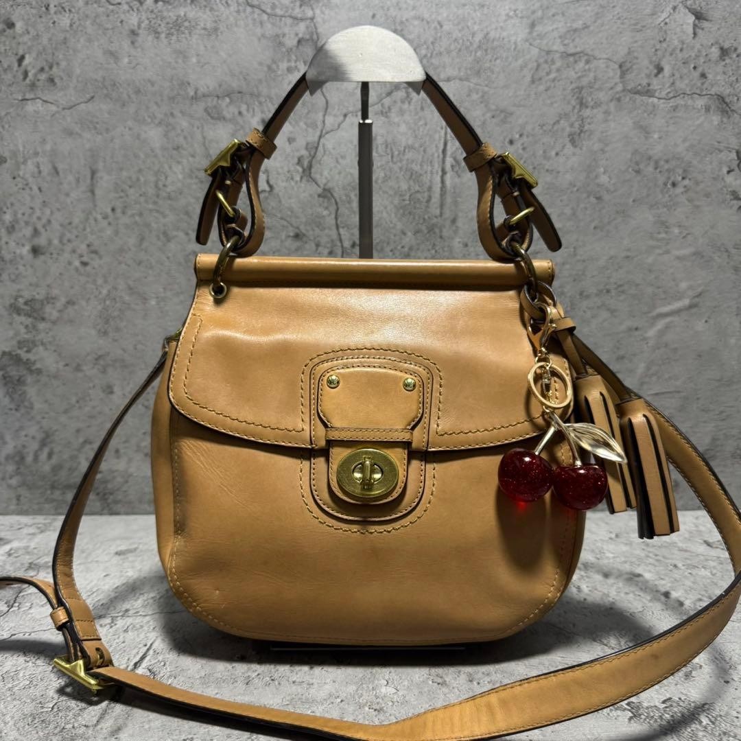 COACH Shoulder bag Turnlock Leather 2way Beige Vintage Authentic From Japan