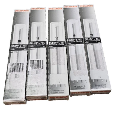 5Pcs Sylvania 20593 Dulux L Double Tube Ampoule 18W (75W Équivalent) Douille T5 - Photo 1/2