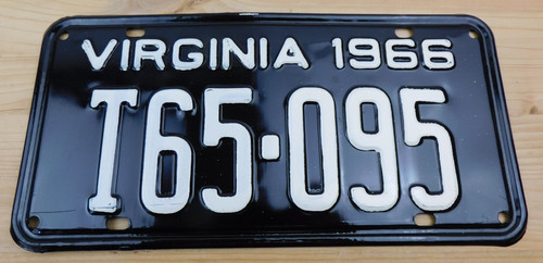 Vintage Original 1966 Virginia License Plate Tag #T65-095