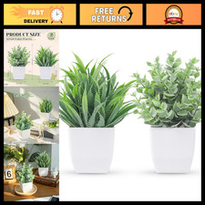 2 Pack Artificial Plants - Small Faux Greenery for Bathroom & Office Decor