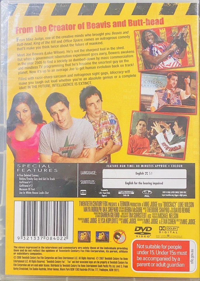 IDIOCRACY (2006) DVD NUEVO LUKE WILSON MIKE JUDGE COMEDIA REGIÓN 4 RARO FUERA DE STOCK Foto 2 de 2