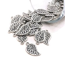 Small Scrolled Silver Leaf Charms, 18x10mm - US Seller