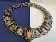 Vtg 939 Silver Nielloware Belt 30" Jewelry Thai Nakon Siam Dieties 274.8g